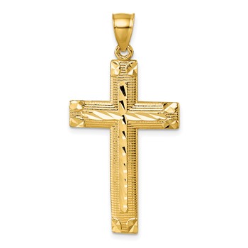 14K Polished Diamond-cut Textured Fancy Latin Cross Pendant