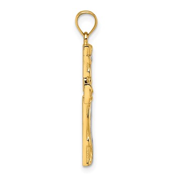 14k and Rhodium Polished Floral Tree with Leaves Hollow Back Cross Pendant — alternate view