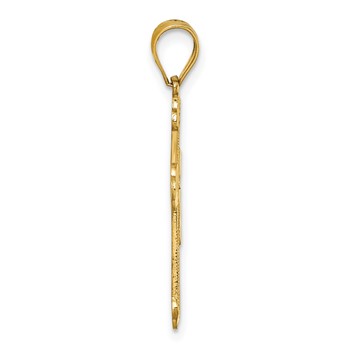 14k Polished Diamond-cut Textured Fancy Budded Cross Pendant — alternate view