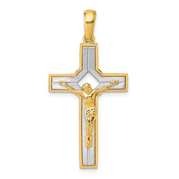 14k Two-tone Polished and Satin Crucifix With Square Cut Out Pendant
