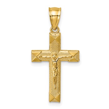 14k Polished Textured Crucifix Pendant