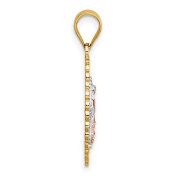 14k Two-tone with White Rhodium Polished Diamond-cut Pierced Design Our Lady of Guadalupe Pendant — alternate view