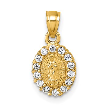 14k Polished CZ Our Lady of Guadalupe Oval Charm Pendant