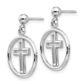 14k White Gold Polished Eternal Life Cross Dangle Post Earrings — alternate view