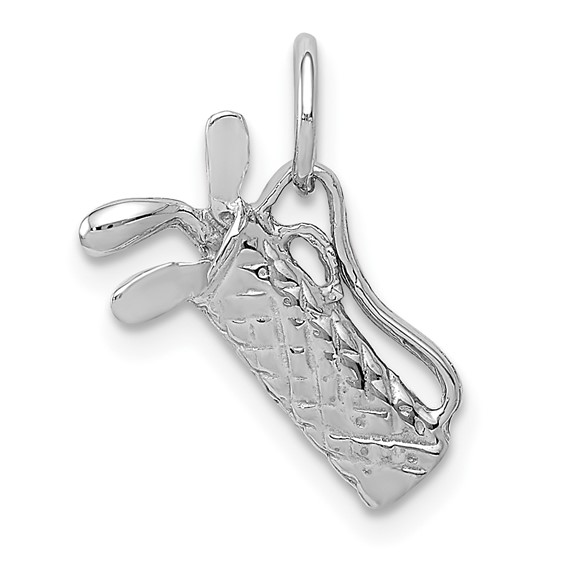 14K store White Gold Solid Polished 3-D Golf Bag/Clubs Charm