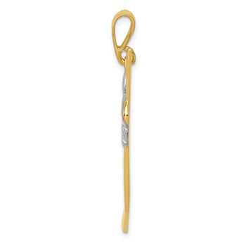 14K and White Rhodium Solid Polished Hockey Stick and Glove Pendant — alternate view