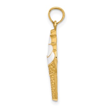 14k White Enameled Vanilla Ice Cream Cone Pendant — alternate view