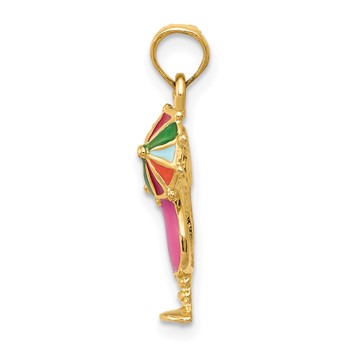 14k Pink Enameled Tropical Drink with Multi-Colored Umbrella Charm — alternate view