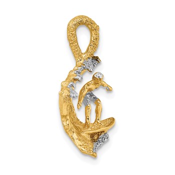 14K and White Rhodium 3-D Surfer In Wave Charm — alternate view