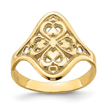 14k Diamond-cut Filigree Hearts Ring