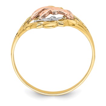 14K Yellow and Rose Gold with White Rhodium Double Dolphin Ring — alternate view