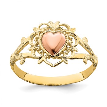 14k Two-tone Heart and Filigree Ring