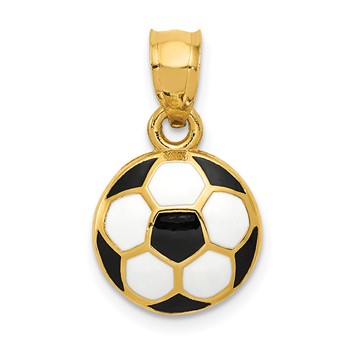 14k Black and White Enameled Domed Soccer Ball Pendant