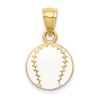 14k White Enameled Baseball Pendant