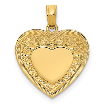 14K Polished Swirled Border Engravable Heart Pendant