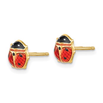 14k Medium Red and Black Enameled Ladybug Post Earrings — alternate view