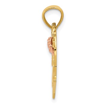 14k Two-tone with White Rhodium #1 MOM with Flower Heart Pendant — alternate view