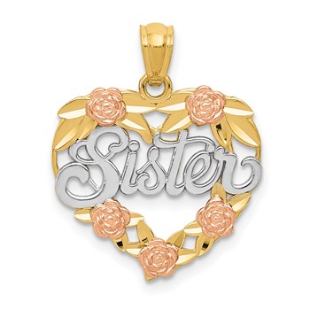 14k Two-tone with White Rhodium SISTER Heart Pendant