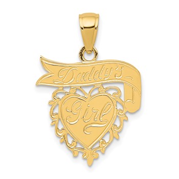14k DADDYS GIRL Heart with Banner Pendant