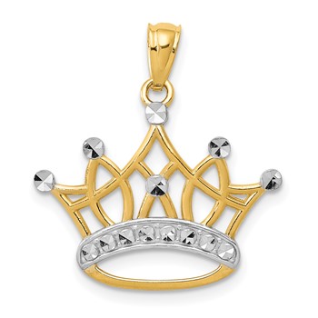 14k and White Rhodium Crown Pendant