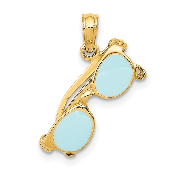 14K 3D Aqua Enameled Sunglasses Pendant Quality Gold