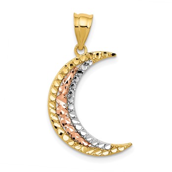 14K Two-tone with White Rhodium Diamond-cut Moon Pendant