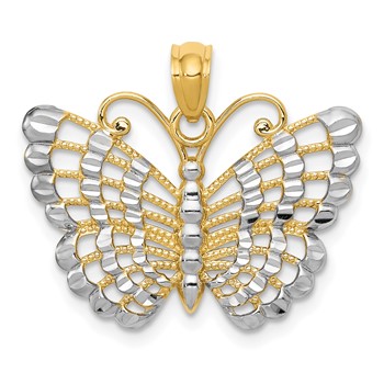 14k and White Rhodium Diamond-cut Butterfly Pendant