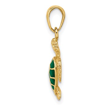 14k Green Enameled Sea Turtle Pendant — alternate view