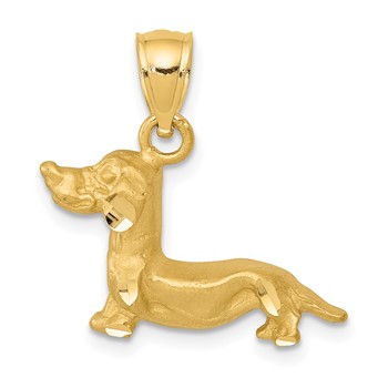 14K Satin Diamond-cut Dachshund Dog Pendant
