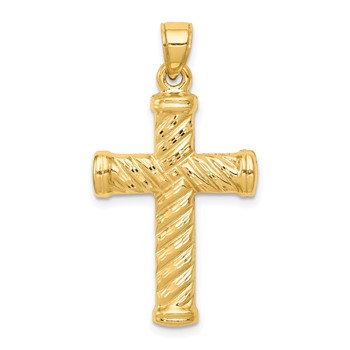14k Reversible Diamond-cut Textured Cross Pendant