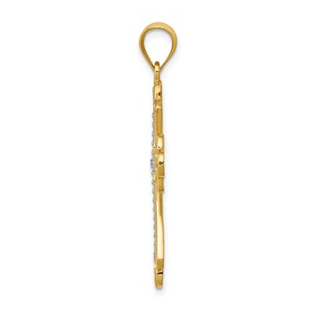 14K and White Rhodium Budded Cross Pendant — alternate view