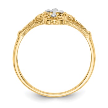 14K Two-tone Diamond Cut Cross Ring — alternate view