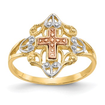 14K Two-tone with White Rhodium Cross Ring