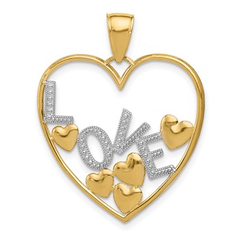 14K and White Rhodium LOVE and Floating Hearts Pendant