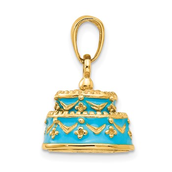 14K 3-D Aqua Blue Enameled HAPPY BIRTHDAY Cake Pendant — alternate view