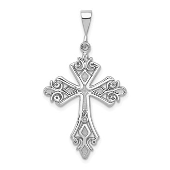 14k White Gold Fleur De Lis Cross Pendant