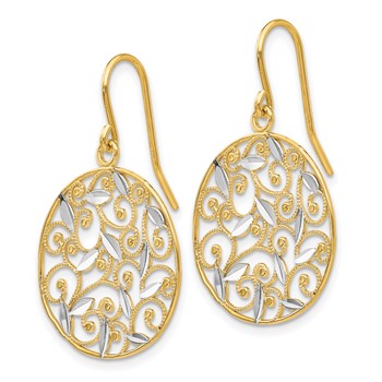 14K and White Rhodium Diamond-cut Filigree Circle Dangle French Hook Earrings — alternate view