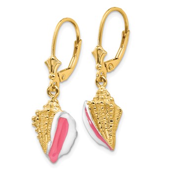 14K Enameled Conch Shell Leverback Earrings — alternate view