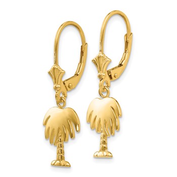 14K Polished Palm Tree Dangle Leverback Earrings — alternate view