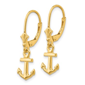 14K Mini Anchor Dangle Leverback Earrings — alternate view