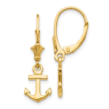14K Mini Anchor Dangle Leverback Earrings