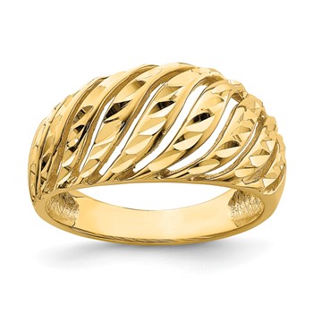 14K Open Slash Diamond-cut Dome Ring