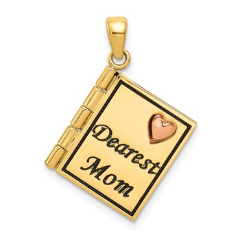 14K Two-tone Moveable 3D DEAREST MOM Book Pendant