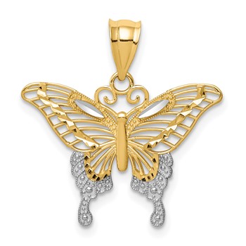 14k and White Rhodium Diamond-cut Butterfly Pendant