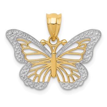 14k and White Rhodium Butterfly Pendant