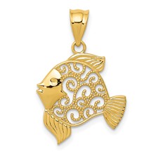 14K Polished /Textured Aquarium Story Charm - Royal Layout