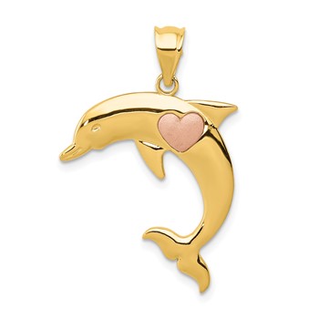 14k Two-Tone Dolphin with Heart Pendant