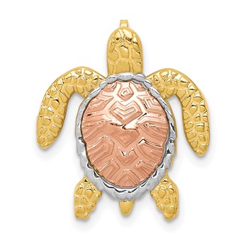 14K Two-Tone with White Rhodium Turtle Pendant Chain Slide