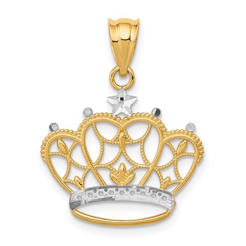 14k and White Rhodium Crown Pendant