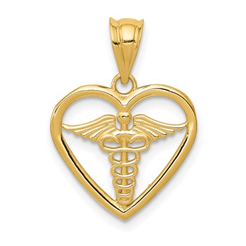 14k Caduceus Heart Medical Pendant